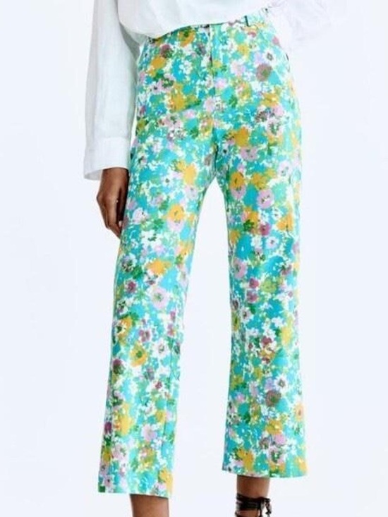 Zara Pants - Zara Women's Size 00 Floral Linen Blend Mini Flare Trouser Pants Cropped, NWOT